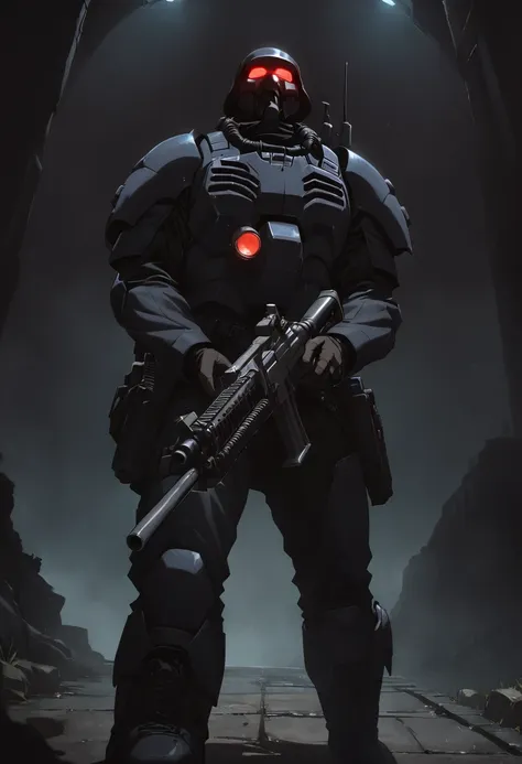 jin-roh!,1 boy,glowing,cowboy shot,strong,round eyes,backpack,no pupils,radio antenna,red eyes,dark,low-key,night,shadow,
sewer,...