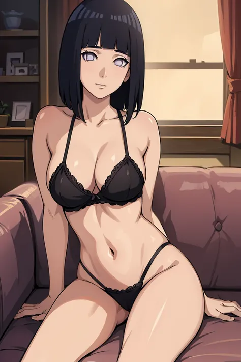 (best quality),(masterpiece),(ultra high res),(photorealistic),(film grain)1girl, 1boy ,strip club , private_lap_dance,a stripper_girl giving a male guest a private_lap_dance, during a private_strip_session , sofa , hinata hyuga 