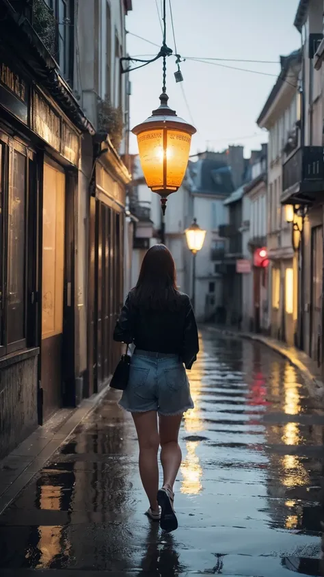 1fille,seulement,cheveux longs,peau rugueuse,(regarder le spectateur:1.2),cheveux humide,micro_shorts,sombre,polaroïd,(profondeur_de_Champ:1.5),jours de pluie,en plein air,rue,cheveux entre les yeux,éclairage maussade,effet Tyndall,éclairage cinématographi...