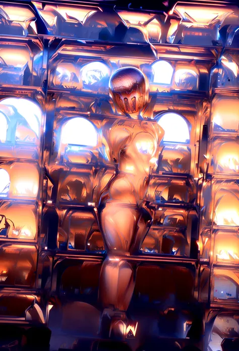 Cinematic still image (RAW-Foto: 1.7) wa (ultra realist: 1.3), ((​masterpiece)), (best quality), upper body, 1 Frau, Giant woman, (smile), Viewers look at, Gold , White, Rot , Full Armor (transparent: 2), (Translucent: 1.4), (Position: 1.1), biomechanical,...