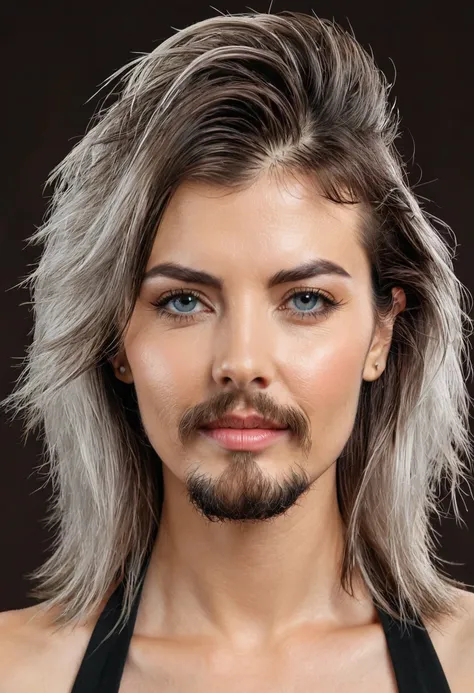 stubble bearded woman with mullet cut