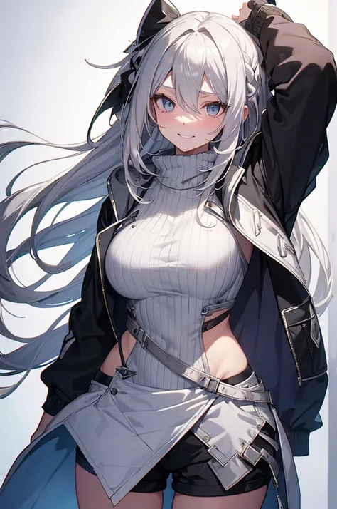 concept art, white background, simple background, white hair, silver gradient hair , composite cloth, virtual youtuber, best qua...