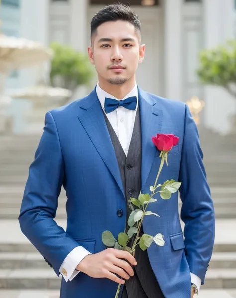 Araaf man wears a Southeast Asian man with a round face.,Posing for pictures, handsome man,Short black hair, black eyes, Asian man,stereoscopic 8k,45 high quality colored lights,000,000,000 pixels, photo, post-trade photo, animation, Portraitที่สวยงามสมจริ...