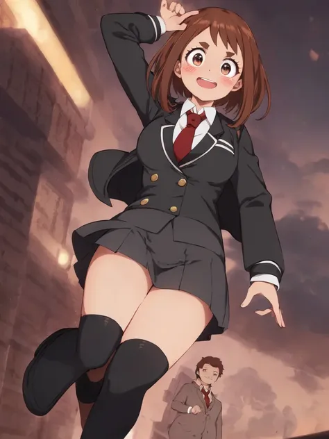 uraraka_ochako boku no hero academia 1girl, thick_eyebrows blush_stickers, brown_hair, brown_eyes, short_hair, sideburns,  mediu...