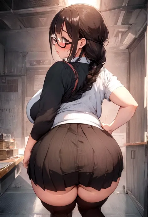 Anime-style image of a woman wearing a short skirt and glasses, {Lean back},hyperRealistic , a hyperRealistic , chic, Realistic , , Gwaiz, artwork in the style of Gwaiz, (SFW) Safe at Work, [ 4k digital art ]!!, Short full body portrait!,(masterpiece), (On...