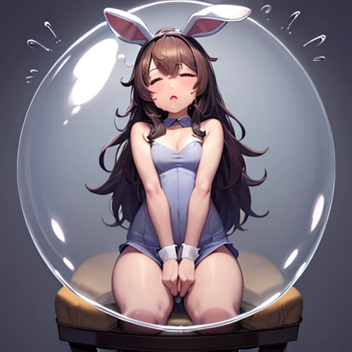 masterpiece,best quality,ultra detailed, solo, sleeping, bunny girl, brown hair, snot bubble, sitting on chair, nose bubble, drooling, bubble in front of face, 