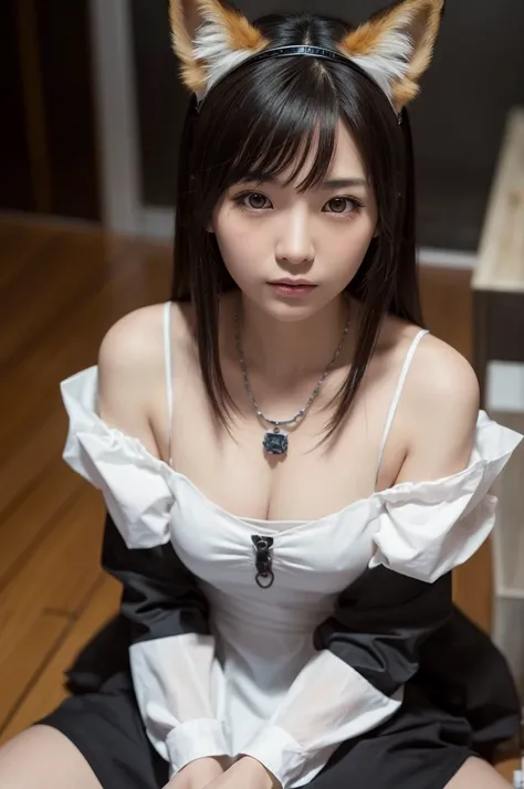 (Highest quality:1.2),32k HDR,High resolution,(20-year-old woman),(Ultra Wide Angle),(View from above:1.2),((Glaring at the camera)),(Japanese women),(Tattoo),Flat bangs,Dark Room,Medium chest,Squat with your feet apart,Beautiful Eyes,Detailed face,High qu...