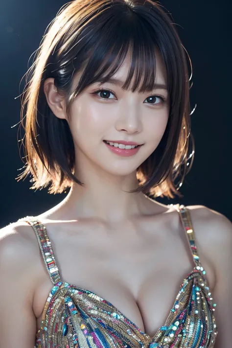 1 girl,(wearing colorful stage costume:1.2),very beautiful japanese idol portrait,close up of face,(RAW photo,best quality),(real,realistic:1.4),(masterpiece),very delicate and beautiful,very detailed,2k wallpaper,amazing,finely detailed,highly detailed CG...