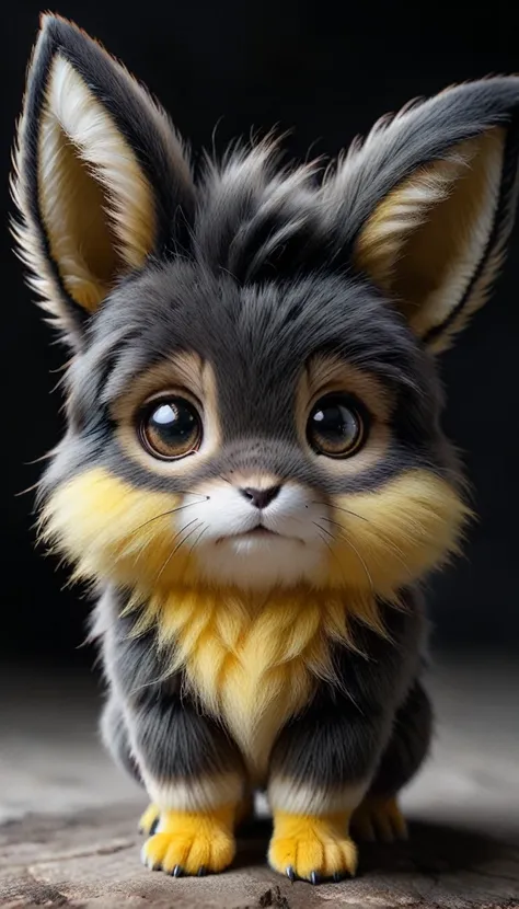 zhibi, furry pokemon, realistic pikachu|神奇宝贝风格的小猫monster, "monster", cute的, colored yellow fur, 巨大的cute美丽的细致赤壁眼睛, cute, eye cont...