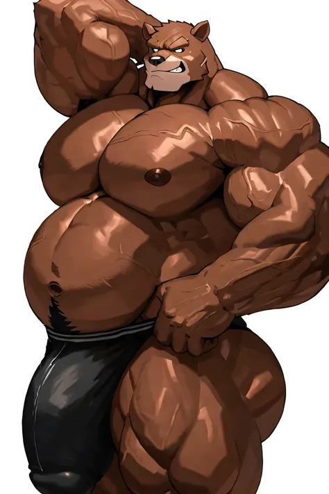 Overly muscular pork, masculine face, perverted expression, prominent veins, huge ass, huge chest (huge: 2.5), muscular thighs, thin waist, full body, bare back, naked, nicebulge, bodybuilder, holding his huge penis, penisQuiron, Hot pose in front angle, w...