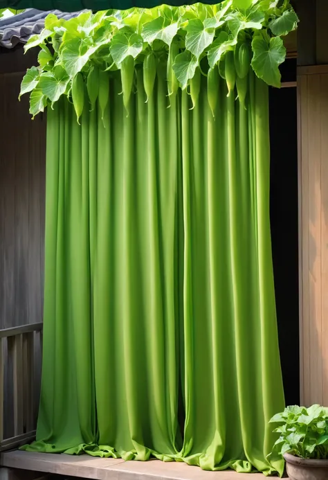 Green curtain made from bitter melon