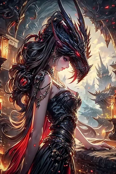 1girl and 1dragon,dragon,she holding sword,she is warrior,knight