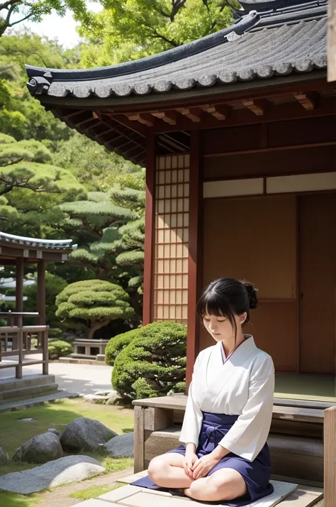 My favorite girl, Arima Kana、In the grounds of a traditional Japanese temple、Sitting in zazen meditation。