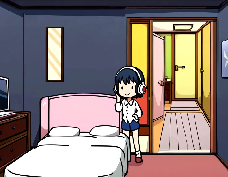 Comfortable room at night, Using headphones, 2D style anime, harddisk, Welcoming environment