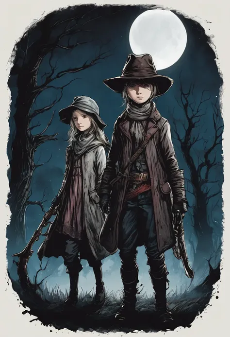 This illustration will depict three children. The entire theme is inspired by the video game Bloodborne, that&#39;s why she&#39;s gloomy. The illustration shows three sons. The eldest son is 10 years old, average - 8, and the youngest is 6. They all inheri...