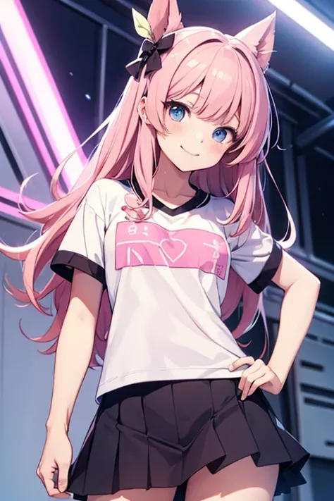 Best quality anime girl school shirt,happy,pink blue eyes,pink hair,perfect hand perfect body