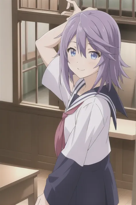 mizore_shirayuki ,1girl, solo, large hair, greeting, school uniform, in a room school.