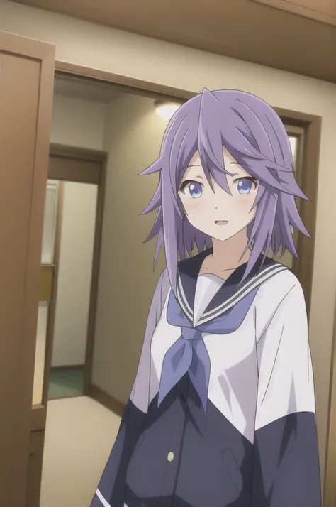 mizore_shirayuki ,1girl, solo, large hair, greeting, school uniform, in a room school.