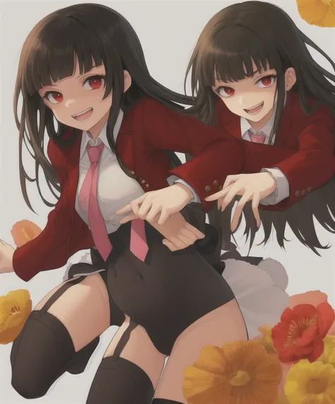 lucifer \(umineko\), red eyes, black hair, hime cut, straight hair, red jacket, cropped jacket, white shirt, undershirt, collare...