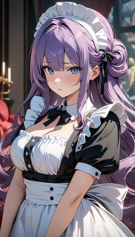 (((best quality, 8k, masterpiece: 1.3)), ((best quality)), ((masterpiece)), (detailed), perfect face, a maid girl with long purp...