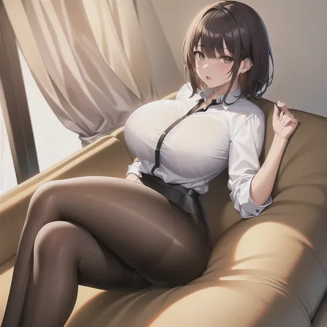 (masterpiece, best quality:1.2), (8K, best quality, masterpiece, Golden Ratio Composition,:1.3), Miss, (Beautiful Japanese Miss in her 40s),80 kg Miss), (Thick thighs), (Smooth long legs), (Wearing a white shirt,:1.2), (Huge breasts), (Long legs in black l...