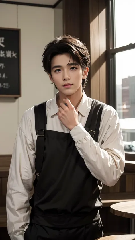 musician、A refreshing, handsome man in his 20s、（Super cool S-class boys）、Japan male, 20 years old、、Photographed inside the cafe、a handsome guy、（CG Unity 8K high resolution photo）、（Very detailedＳクラスのa handsome guy性）、（Photorealistic）、（highest quality））、Very ...