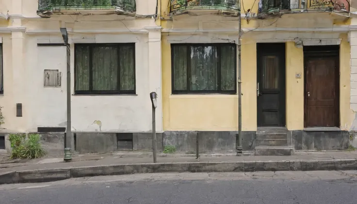 apartment, quiet street, daytime, no people on the street