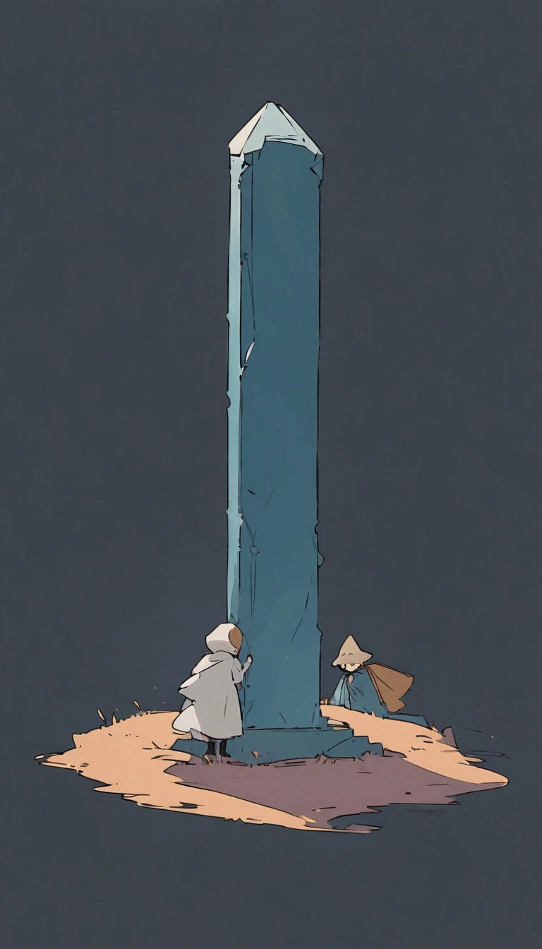 simple，Minimalist illustration，The huge sacred stone pillar and the tiny pilgrim