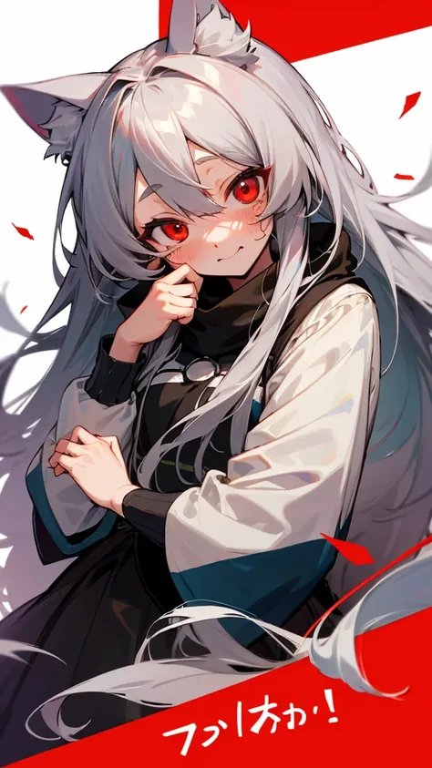 Highest quality　I have long hair　Gray Hair　Hina Sorazaki　Red eyes　I dont have anything　Odd Eye　kind　Cat ear　Embarrassed　