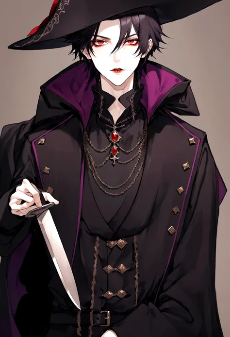 anime character dressed in pirate costume with knife in hand, vampire lord, handsome male vampire, male vampire, l vampire, ((wearing aristocrat robe)), anime vampires, androgynous vampire, beautiful androgynous prince, beautiful male god of death, male va...