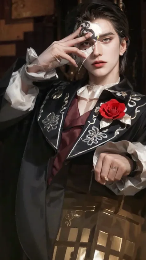 ((a close up of a person phantom of opera, ((wearing aristocrat robe)), delicate androgynous prince, alucard, beautiful androgyn...