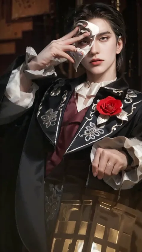 ((a close up of a person phantom of opera, ((wearing aristocrat robe)), delicate androgynous prince, alucard, beautiful androgyn...