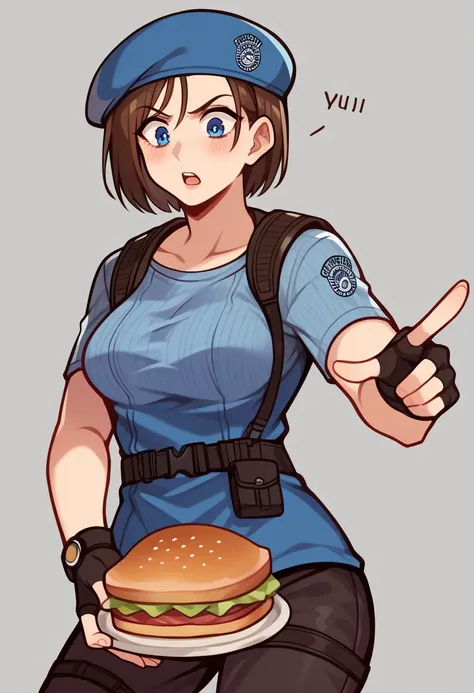 character: jill valentine in chibi style.
outfit: his iconic uniform "resident evil" (beret azul, light blue shirt, dark pants)....