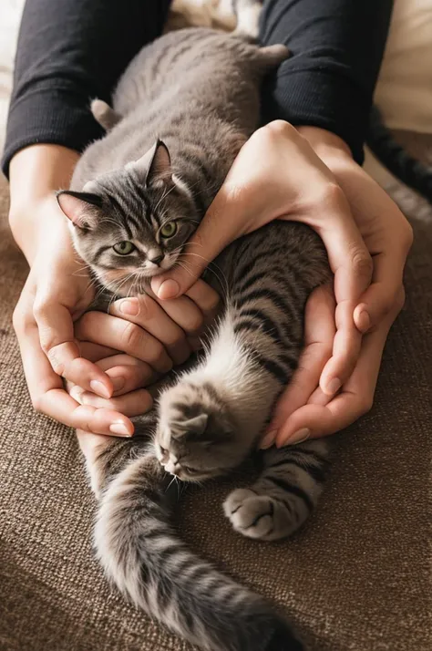 Cat holding hands