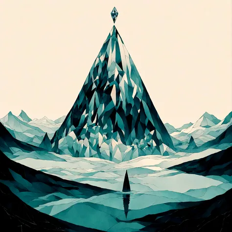 
simple，Minimalist illustration，Giant thin blood crystal prism，Minimalist surreal landscape
