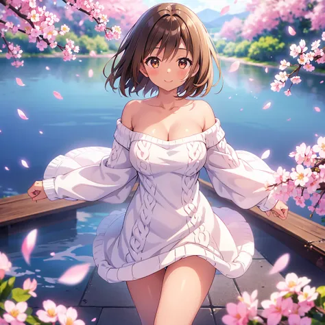 ((Highest quality, High resolution,  Pixel perfect,  4K)),  (Beautiful Anime Girls), Written boundary depth、
View your viewers, 

short hair, Baby Face、Fine grain、Round face、He is short、
 
Brown Hair、(Brown Skin:1.5)、(Big Breasts:1.2)、Cleavage、

garden、spr...