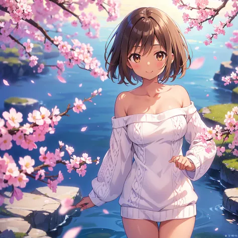 ((Highest quality, High resolution,  Pixel perfect,  4K)),  (Beautiful Anime Girls), Written boundary depth、
View your viewers, 

short hair, Baby Face、Fine grain、Round face、He is short、
 
Brown Hair、(Brown Skin:1.5)、(Big Breasts:1.2)、Cleavage、

garden、spr...