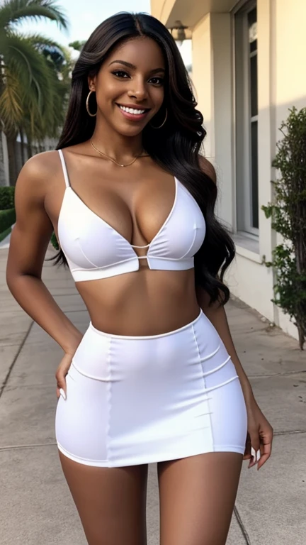 Arlenis Sosa dressed in sexy rental clothes and smiling