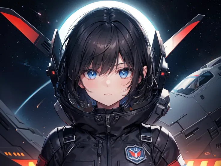 pilot suit,universe space(darkness)sf,military,one girl(short black hair)