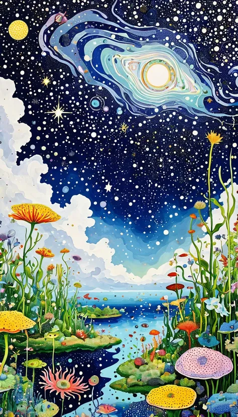 plant、Aquatic organisms、Eye、Starry Sky，An abstract painting at the joint，Describing the inner world of autistic people，Sense of space，White Space，Pointillism method