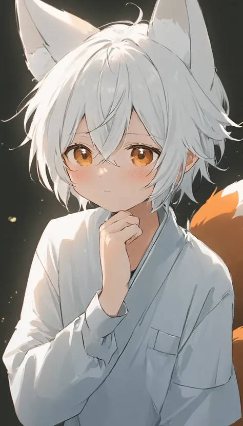 White Haired Anime Boy, Fox Ears, Shy Blushing HD