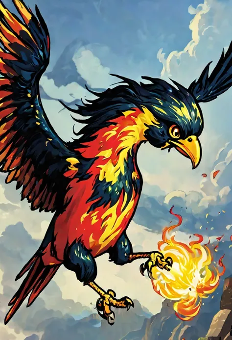 a flying fire bird, up