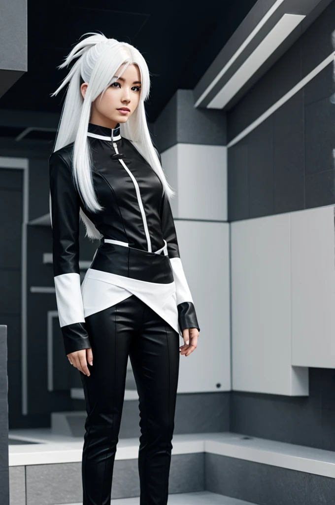 Blocky avatar with white hair and black outfit