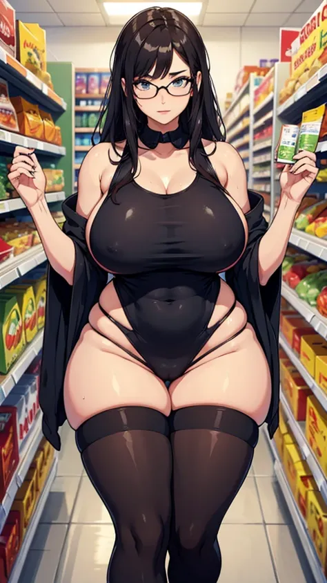 Sexy milf, huge , thick thighs, in tight revealing clothes, in grocery section