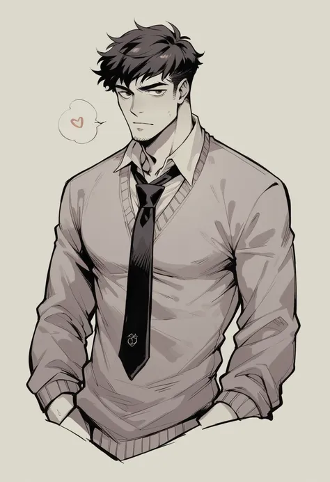 human male , wearing sweater  ,tie , hair style