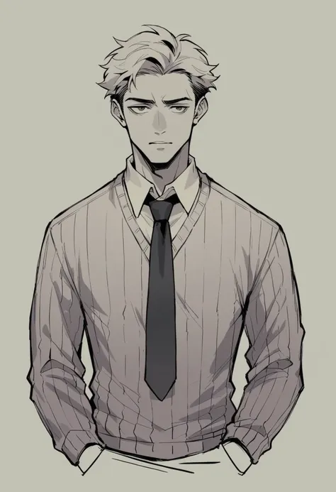 human male , wearing sweater  ,tie , hair style