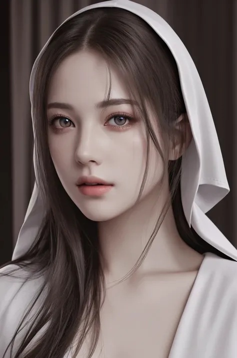 Highest quality、masterpiece、Ultra-high resolution、(Photorealistic:1.37) 、Raw photo、1girl、Long Hair、Beautiful Eyes、Beautiful Face、Detailed eyes and face、Nun Gown、Dynamic Lighting、In the Dark、Deep Shadow、Low Key,nsfw,