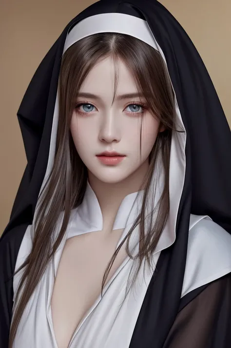 Highest quality、masterpiece、Ultra-high resolution、(Photorealistic:1.37) 、Raw photo、1girl、Long Hair、Beautiful Eyes、Beautiful Face、Detailed eyes and face、Nun Gown、Dynamic Lighting、In the Dark、Deep Shadow、Low Key,nsfw,