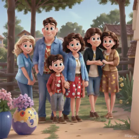 A Disney Pixar cartoon style family with the best quality