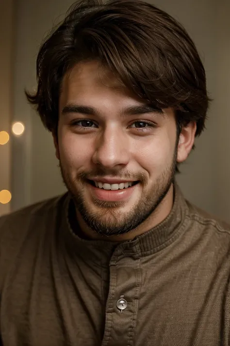 Cute 24 year old boy with beard smiling 